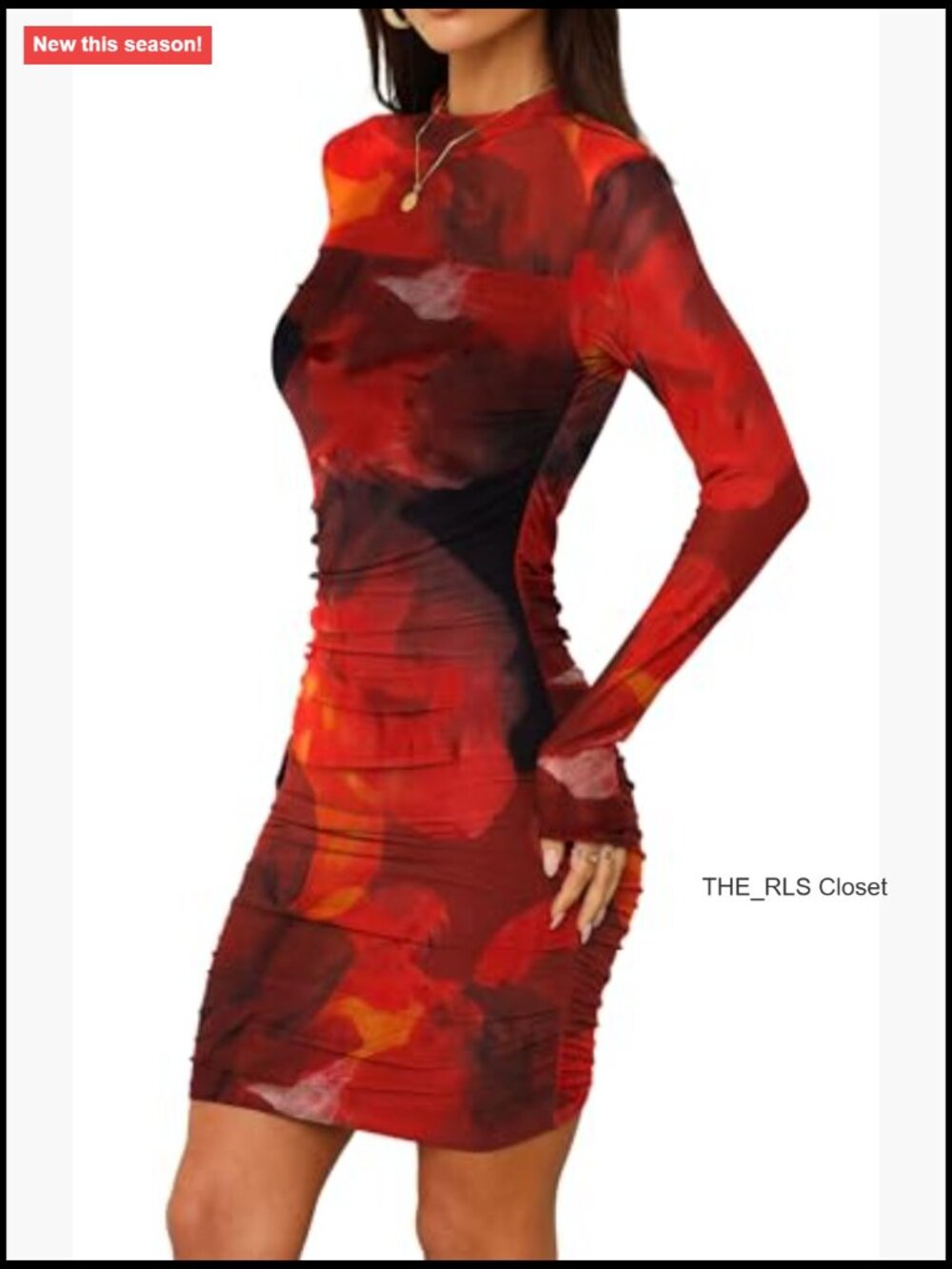 Mesh Sheer Long Sleeve Ruched Mini Dress Bodycon Mock Neck Cocktail Party Club - Picture 4 of 7